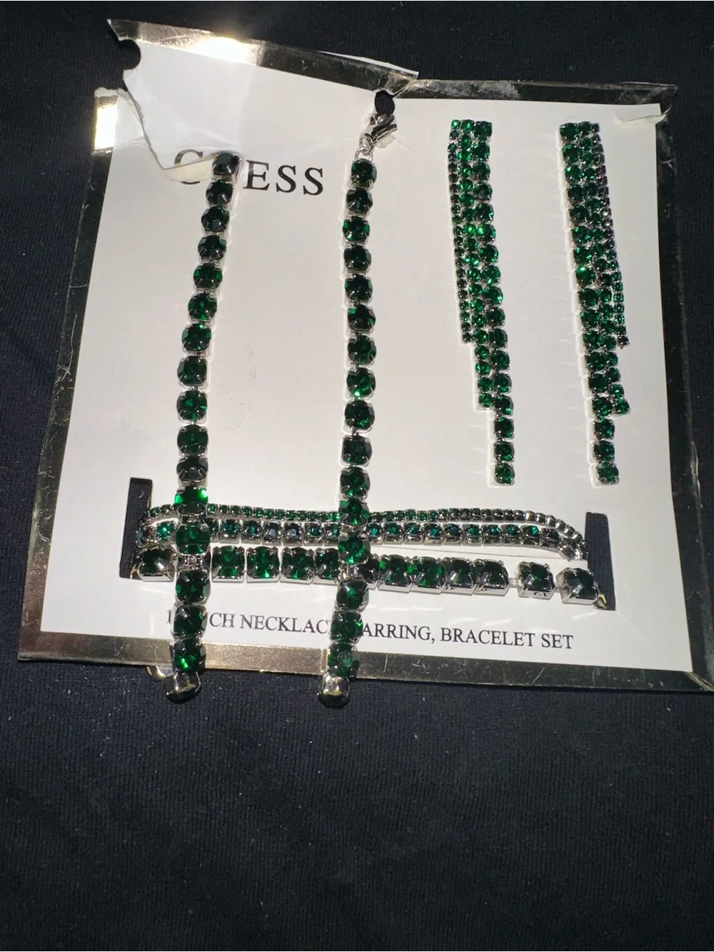 GUESS Green Crystal Bracelet, Necklace & Drop Earrings Set